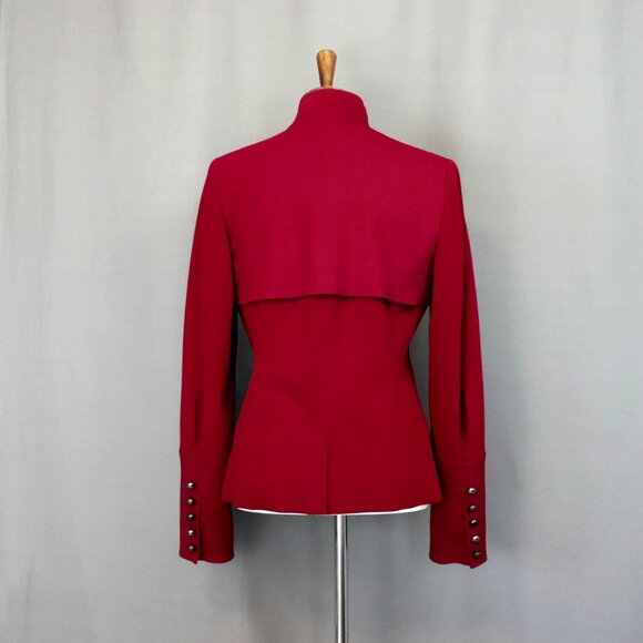 Donna Karan New York Size 8 Red Blazer Stretch Jacket Silver Buttons - Picture 5 of 16